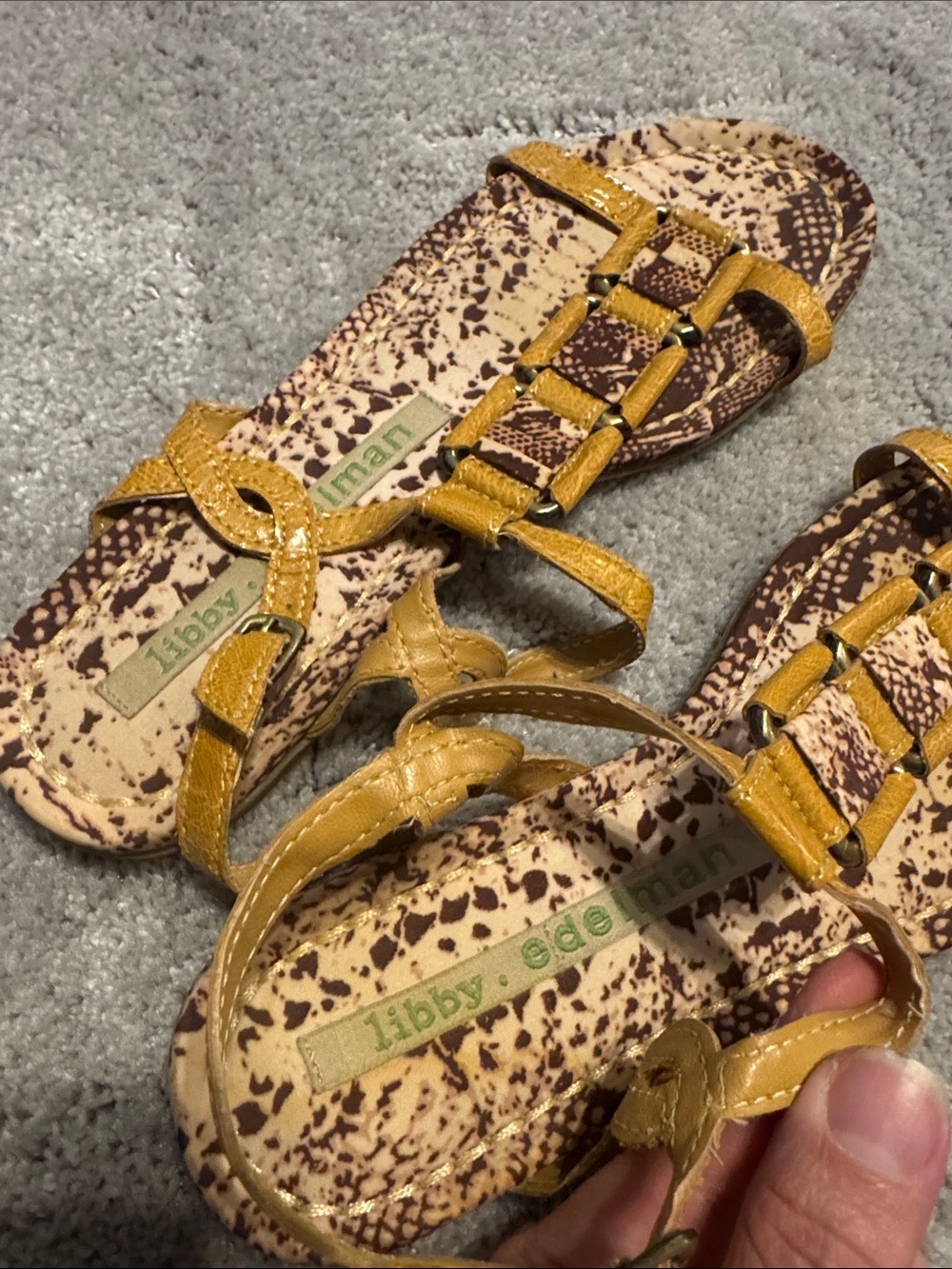 WNS Libby. Edelman Yellow Snakeskin Strappy Sandals Sz 9.5